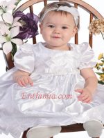 Embroidered Satin Dress with Bow Detail On Waist - White